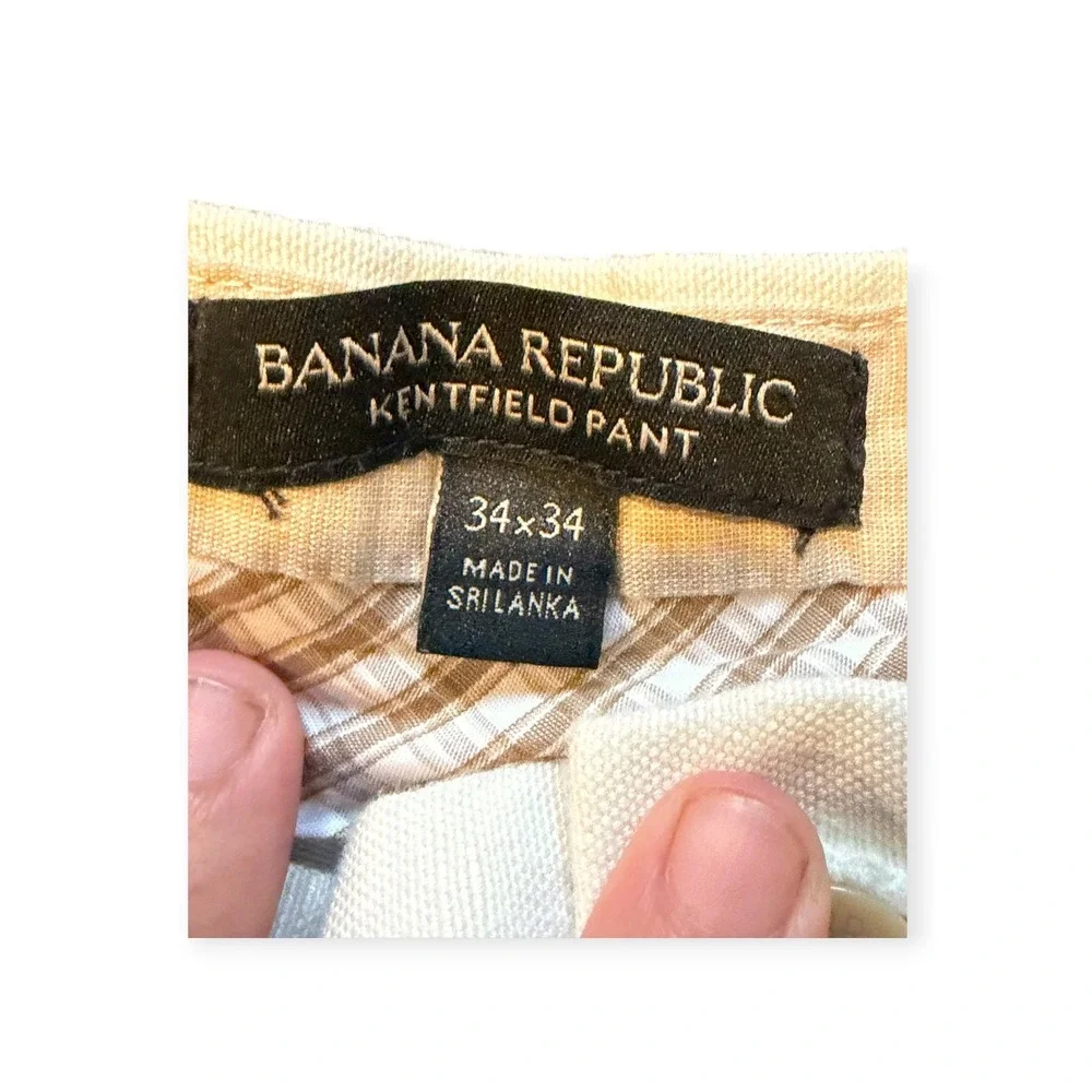 Banana Republic Kentfield Pant Mens 34x34 Beige Linen Cotton Blend Straight Leg